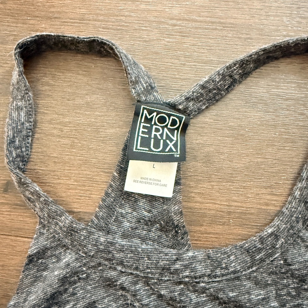Modern Lux Gray Racerback Tank with American Flag Lip Graphic - Picture 2 of 5